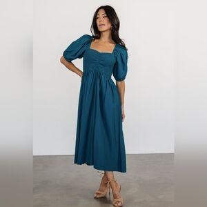 Baltic born Mediterranean Blue Puff Sleeve Midi Dress